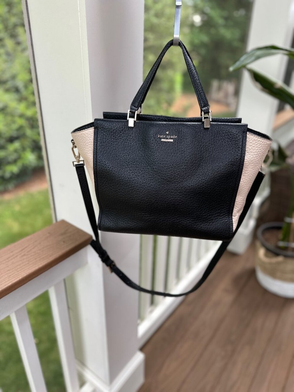 Kate Spade Chelsea Square Hayden Classics Handbag Leather Pebble Black Beige